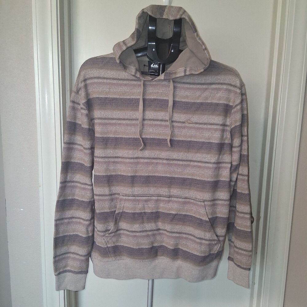 Quiksilver Great Otway Yarn-Dyed Stripe Pullover Hoodie M Earthy Gorpcore Skater